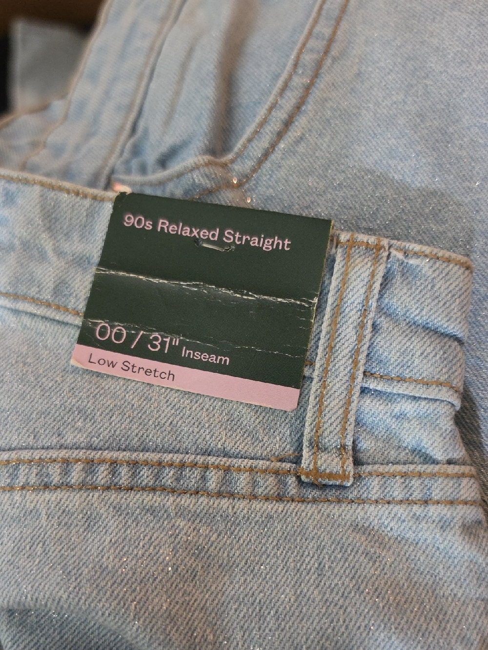 Wild Fable Women's 90's Relaxed Straight Low Stretch Glitter Light Wash SIZE 00 - Picture 4 of 6